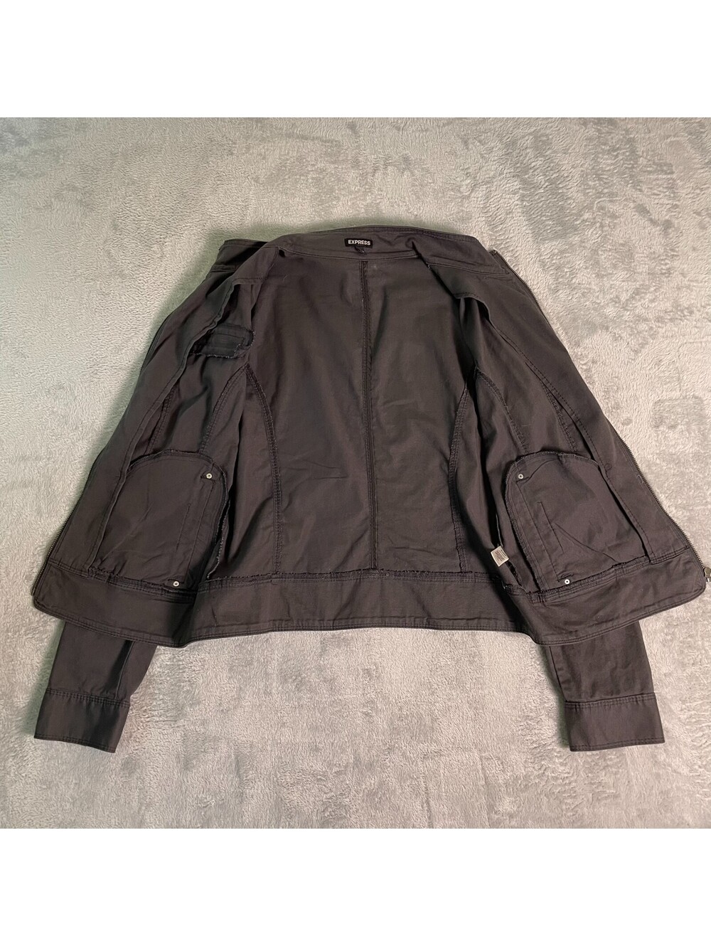 Express Moto Jacket Womens 10 Gray Zip Front Stretch Biker Cotton Utility Casual - Picture 6 of 9